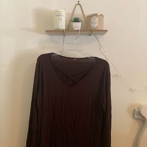 Dark brown long sleeve x front  shirt